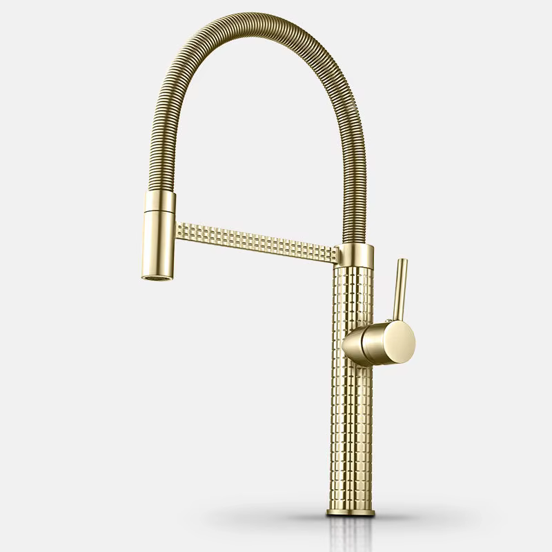 MARBO Gold Brass High Arc Kitchen Faucet - Single Handle with Pull Down Sprayer and 360 Swivel