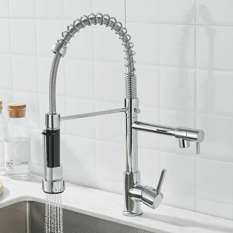 MARBO Elite Luxury Kitchen Sink Tap | Wall-Mounted, 360° Pull-Down Sprayer, Chrome Finish | Multi-Function Spray Head and Hot & Cold Functionality