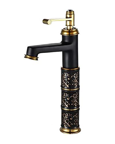 MARBO Bathroom Single Lever Hole Basin Mixer Brass Basin High Neck Long Body Sink Faucet Black Gold