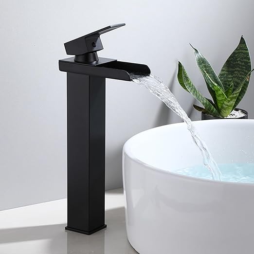 Waterfall Basin Mixer Tap Black,Waterfall Sink Tap Single Lever Brass Cold and Hot,Waterfall Single Hole Basin Tap Mixer Tap for Bathroom,Waterfall Spout Bathroom Sink Mixer Taps,High