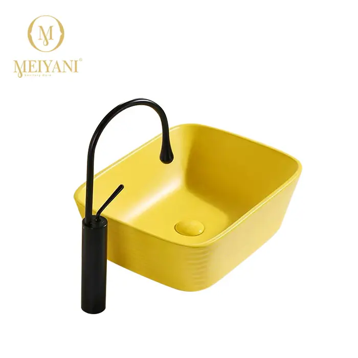 MARBO    Ceramic Bathroom Sink Matt Yellow Counter Top Hand Wash Basin 500*380*160 mm