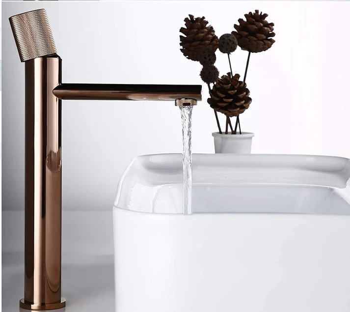 MARBO Rose Gold Bathroom Single Lever Hole Basin Mixer Brass Basin High Neck Long Body Sink Faucet