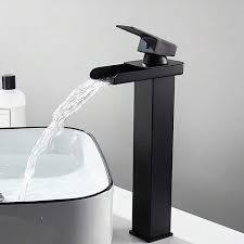 Waterfall Basin Mixer Tap Black,Waterfall Sink Tap Single Lever Brass Cold and Hot,Waterfall Single Hole Basin Tap Mixer Tap for Bathroom,Waterfall Spout Bathroom Sink Mixer Taps,High