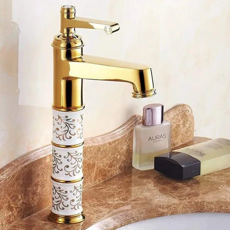 MARBO Bathroom Single Lever Hole Basin Mixer Brass Basin High Neck Long Body Sink Faucet Gold