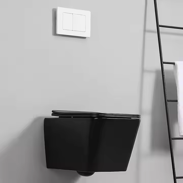 RIMLESS GLOSSY WALL MOUNT TOILET (BLACK GLOSSY)