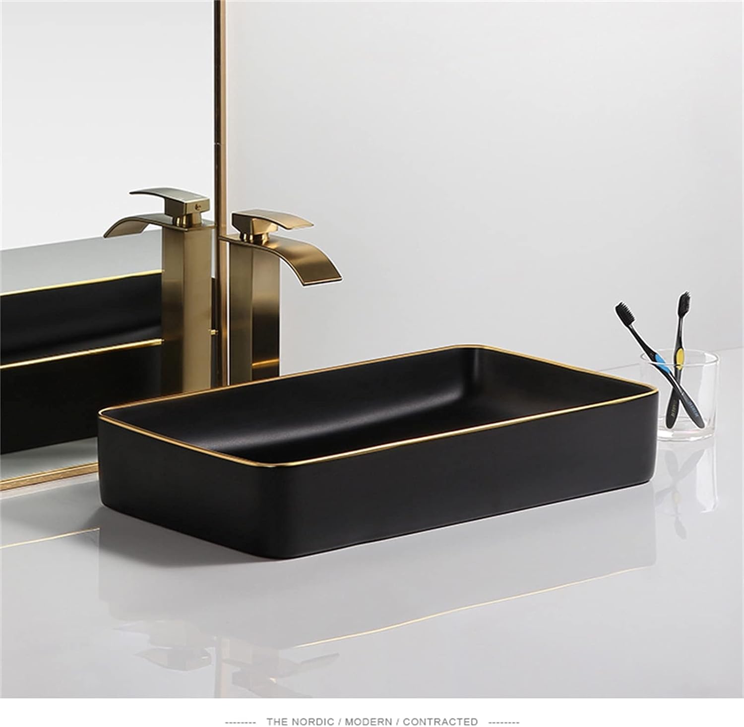 MARBO gold line ceramic Counter or Table Top Wash Basin Matt black and green colour 650x 380x110 mm