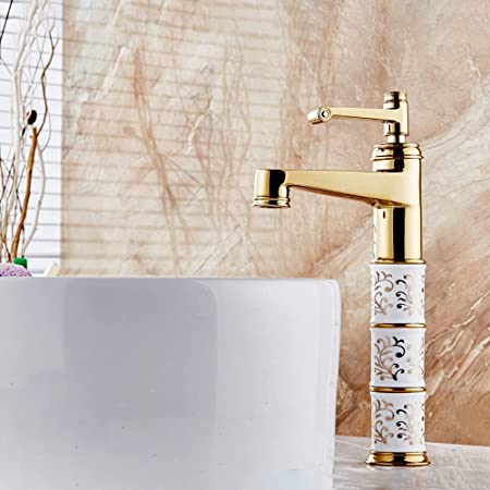 MARBO Bathroom Single Lever Hole Basin Mixer Brass Basin High Neck Long Body Sink Faucet Gold
