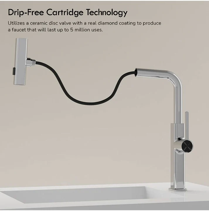 MARBO 360° Rotatable Brass Kitchen Faucet, Pull Out Kitchen Faucet with Waterfall Design