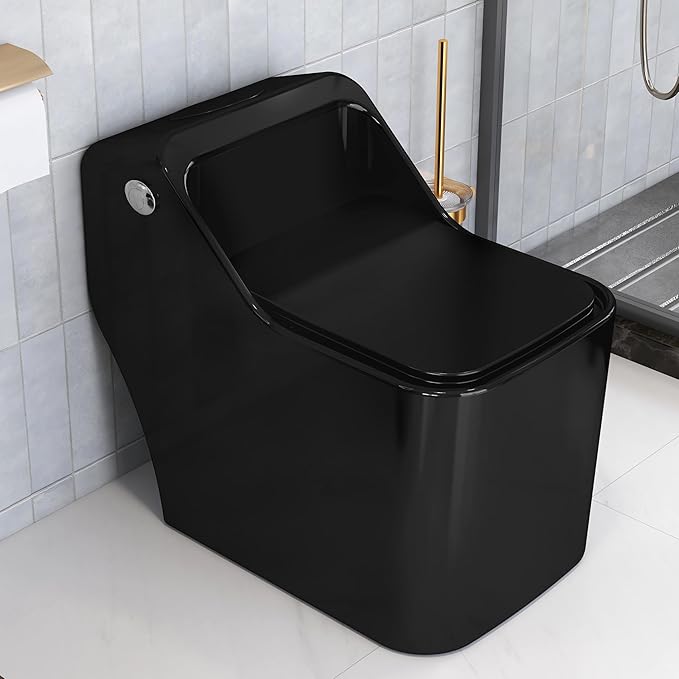 MARBO Imported Platinum Ceramic Western Toilet/Commode for Toilet/Siphonic Vacuum Jet Flush One Piece Commode With Soft Close Toilet Seat - S Trap Outlet (Black)