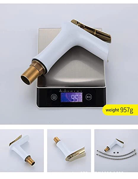 MARBO Single Lever Basin Mixer Taps for Bathroom Brass White