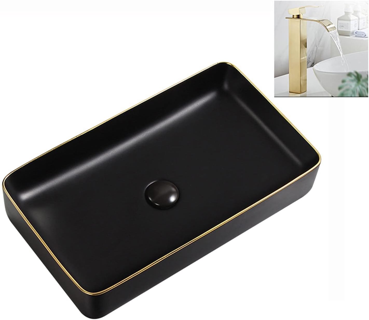 MARBO gold line ceramic Counter or Table Top Wash Basin Matt black and green colour 650x 380x110 mm