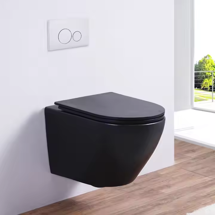 RIMLESS GLOSSY WALL MOUNT TOILET(BLACK)