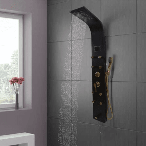 Stainless Steel 304 Grade Shower Panel with multiple functions (BLACK & GOLD)