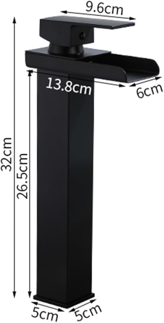 Waterfall Basin Mixer Tap Black,Waterfall Sink Tap Single Lever Brass Cold and Hot,Waterfall Single Hole Basin Tap Mixer Tap for Bathroom,Waterfall Spout Bathroom Sink Mixer Taps,High