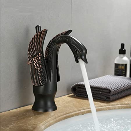 MARBO Single Lever Basin Mixer Taps for Bathroom Swan Shape Brass Black Matt