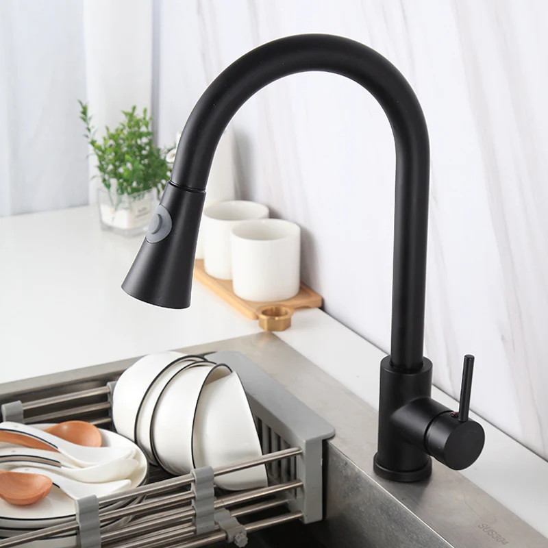 MARBO Luxury Black Stainless Steel Kitchen Faucet with Pull-Down Spray - The Ultimate Single Lever Mixer for Modern Kitchens