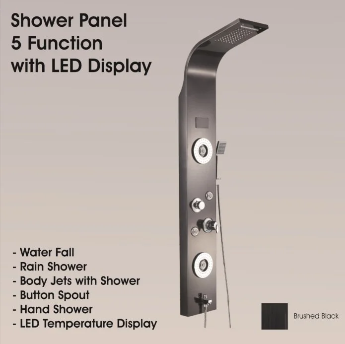 Stainless Steel 304 Grade Shower Panel with multiple functions (BRUSH BLACK)