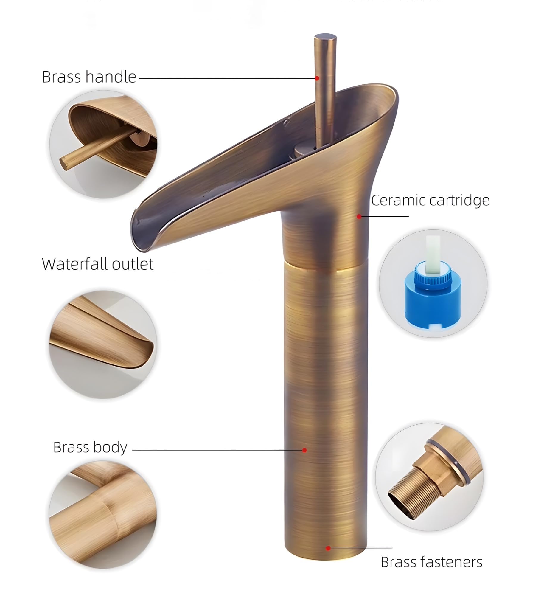 Antique Hotel Restaurant Faucets Full European Waterfall Glasses Basin Faucet Vintage Single Hole Single Handle Hot Cold Water Mixer Tap