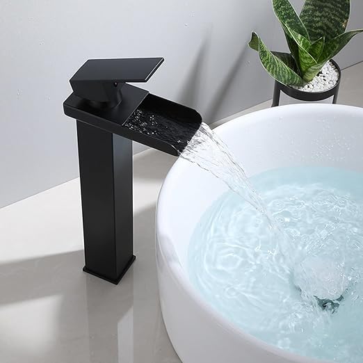 Waterfall Basin Mixer Tap Black,Waterfall Sink Tap Single Lever Brass Cold and Hot,Waterfall Single Hole Basin Tap Mixer Tap for Bathroom,Waterfall Spout Bathroom Sink Mixer Taps,High