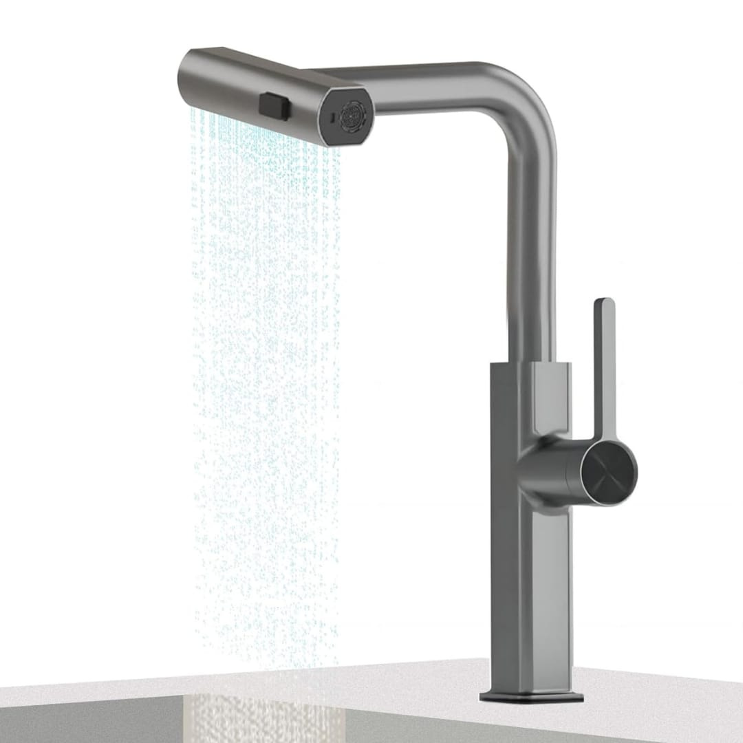 MARBO 360° Rotatable Brass Kitchen Faucet, Pull Out Kitchen Faucet with Waterfall Design